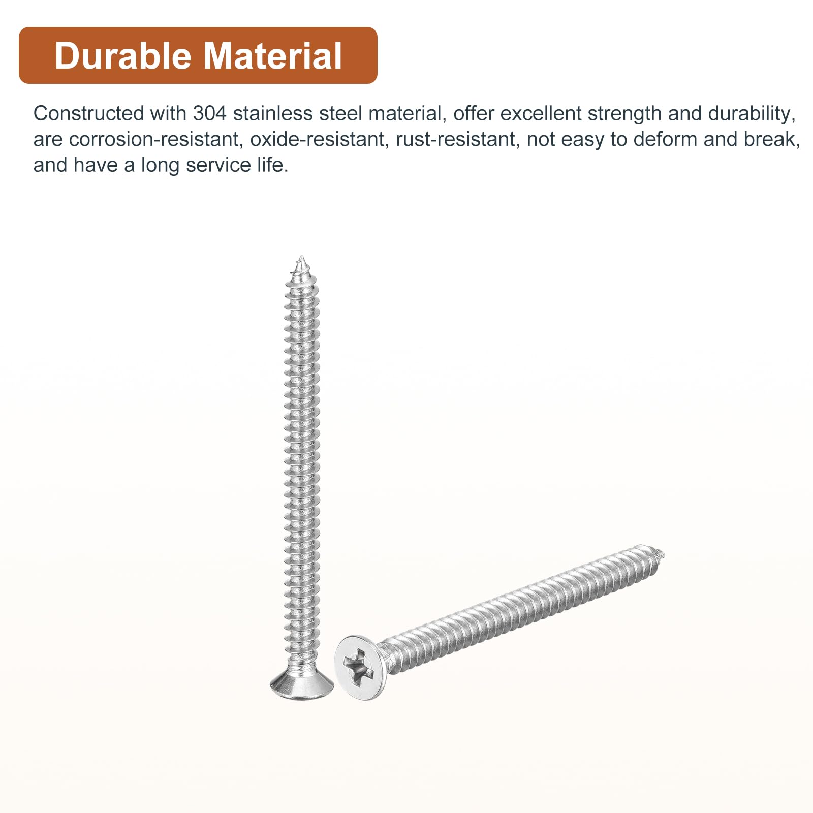 DTGN 20Pcs M5x65mm Flat Head Wood Screws, 304 Stainless Steel Phillips Self Tapping Screws - Good for Woodworking Furniture - Silver - Image 3