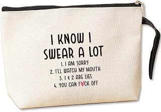 Jztco Funny Makeup Bag for Women Men Sarcasm Sarcastic Humor Novelty Makeup Bag for Women Her Him Office Birthday Gift for Boss Coworkers Employee Friends I KNOW I SWEAR A LOT, Beige