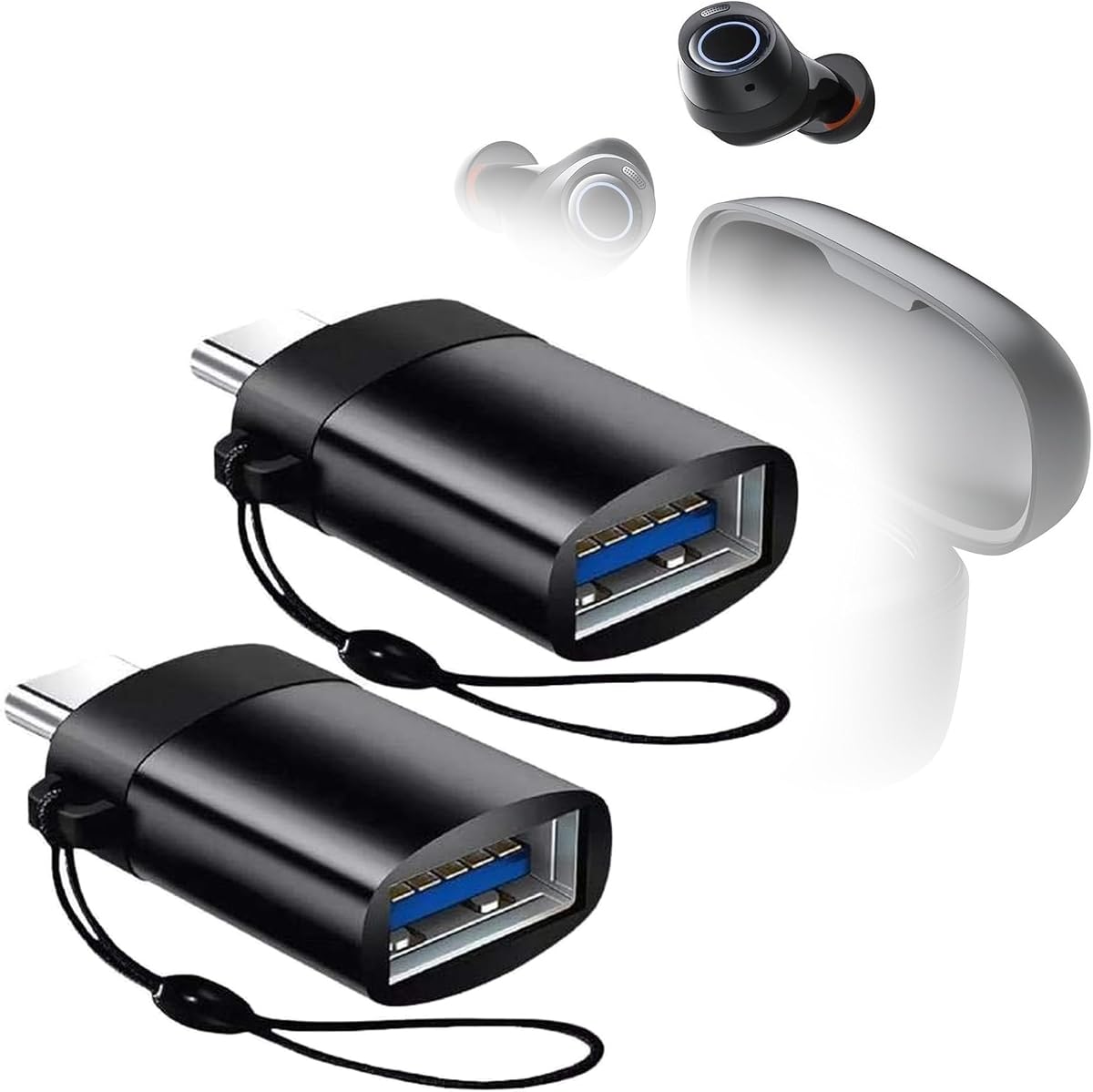 BoxWave Cable Compatible with Baseus Bowie MA10 - USB-C to A PortChanger (2-Pack), USB Type-C OTG USB Portable Keychain - Slate Black