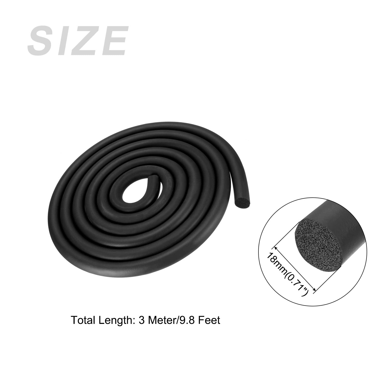 METALLIXITY Weather Stripping (18mmx9.8 Feet) 1Pcs, Foam Rubber Door Seal Strips - for Home Door Window Black - Image 2