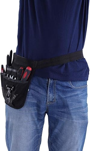 Miniatura 5 de Cinturón de herramientas de jardinería con 6 bolsillos de diferentes tamaños y profundidad Cinturón de cintura ajustable de tela Oxford (negro)