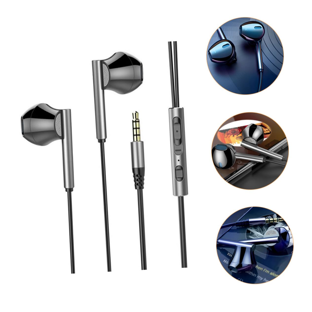 Uonlytech 3pezzi Cuffie In-ear Metalliche Con Microfono Auricolari Gaming Basso Profondo Compatibili Smartphone Design Ergonomico Per Comfort Estremo Cavo Resistente Nero
