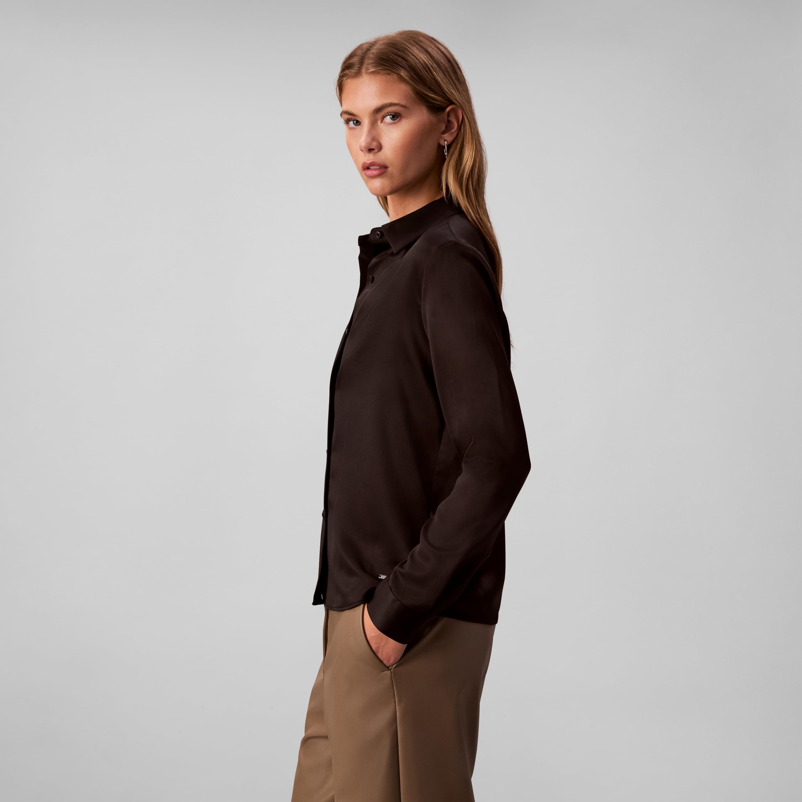 Calvin Klein Damen Satin Button-down Shirt Satin-Knopf-Down-Shirt