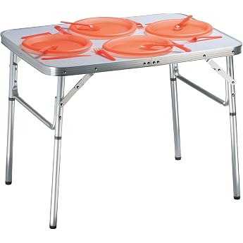 Aluminium Folding Camping Table 75 x 55 cm Garden Table Side Table Folding Picnic Table Foldable and Height-Adjustable A silver