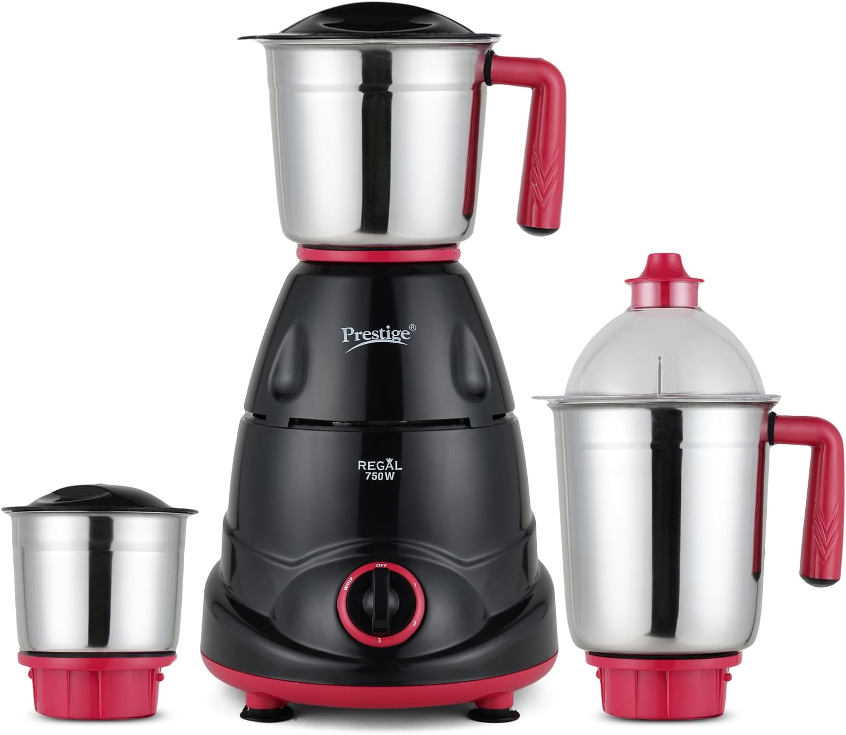 Regal 750W Mixer Grinder with 3 stainless-steel Jars|Appealing Design|Black and Red