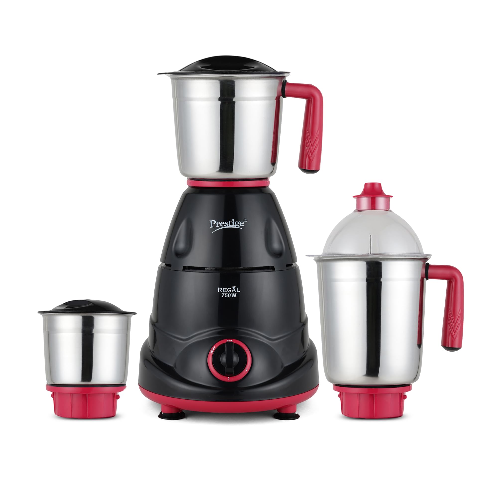 Prestige Regal 750W Mixer Grinder with 3 stainless-steel Jars|Appealing Design|Black and Red-image-48