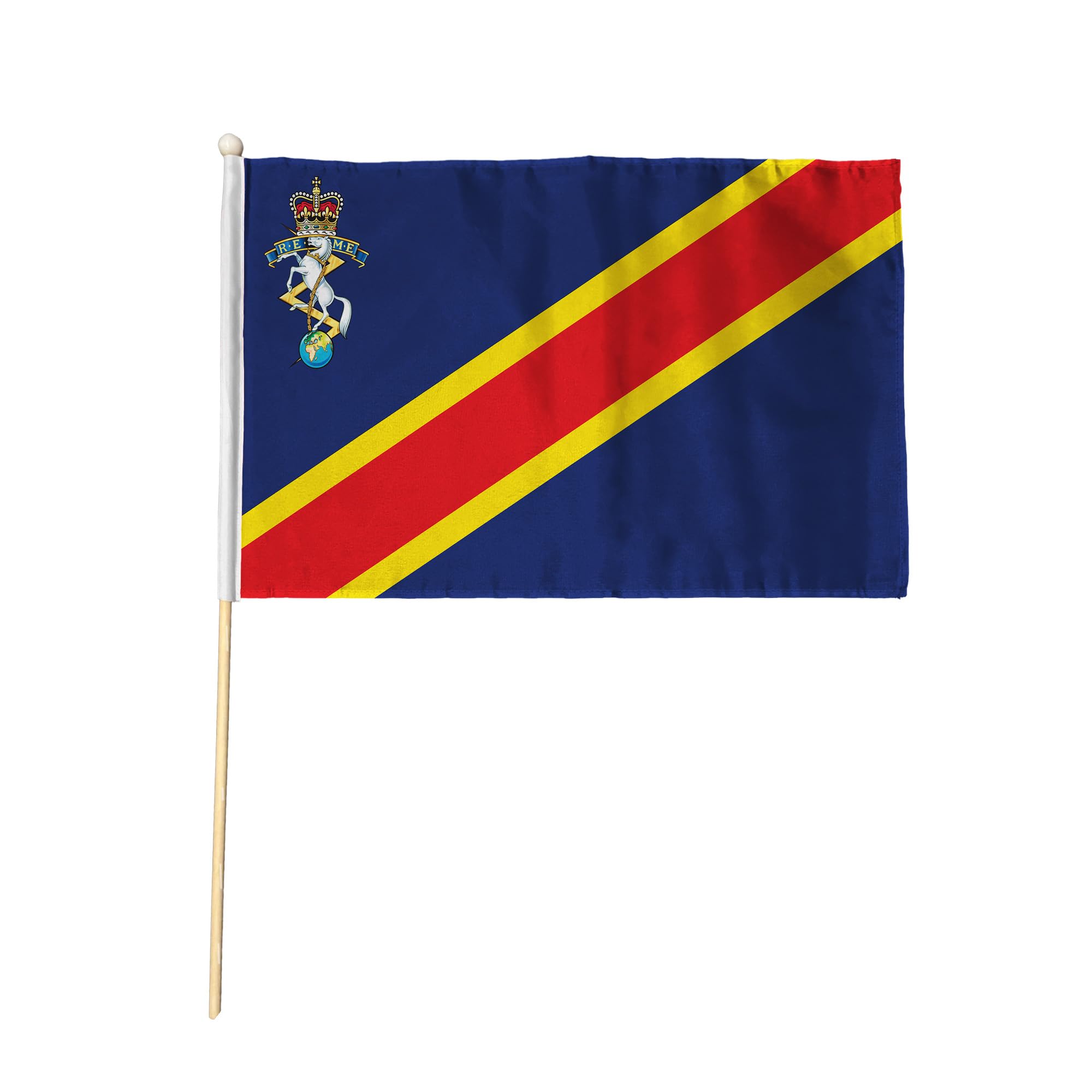 Flagtex Royal Electrical Mechanical Engineers REME Pack of 6 Hand Waving Flag (9x6 Inch) - Premium Wooden Stick Hand Flag 9x6 Inch Natural Wood Pole British Army Regiment — image 1
