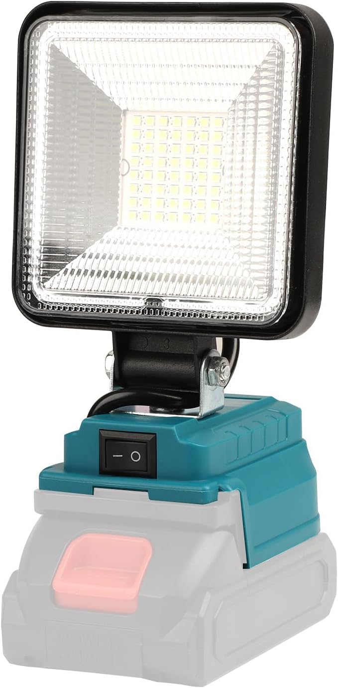 Upgrade LED Work Light Compatible with Makita 21V Battery, 50W 4000LM Flashlight with Low Voltage Protection, Adjustable Flood Light for Job Site Lighting, Garage & Camping, USB Charging