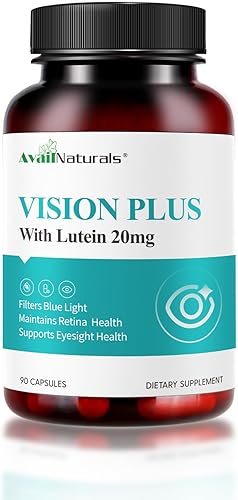 AVAIL NATURALS Vision Plus Vitaminas para los ojos con luteína de 20 mg, extracto de arándano y arándano, quercetina, taurina, bioflavonoides
