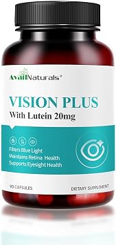 Vision Plus Eye Vitamins with Lutein 20mg, Bilberry & Blueberry Extract - Key Antioxidants for Eye Health Support - 90 Capsules, Non-GMO