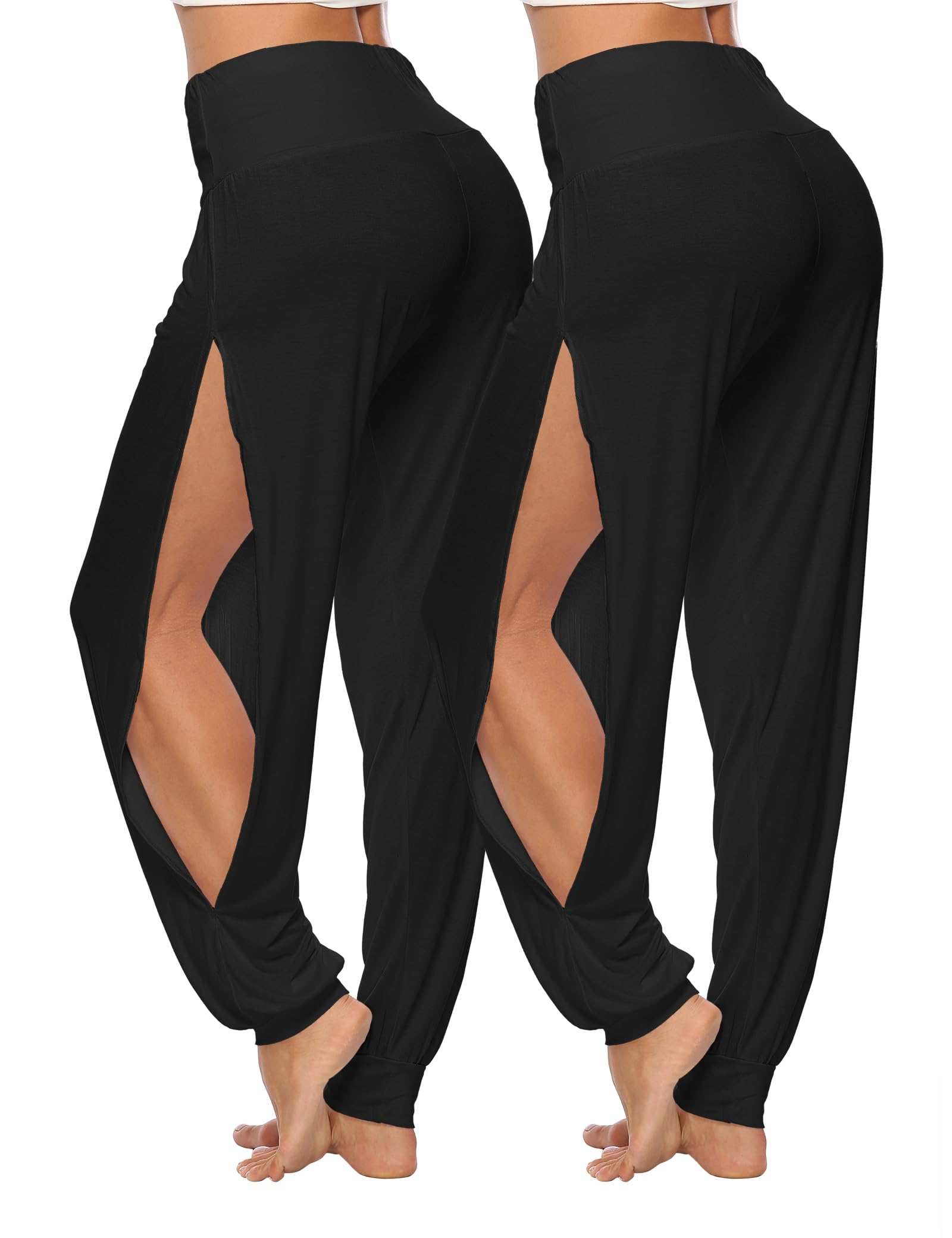 AvaCostume Pantalones de yoga Harem para mujer, con abertura lateral, pantalones deportivos para entrenamiento
