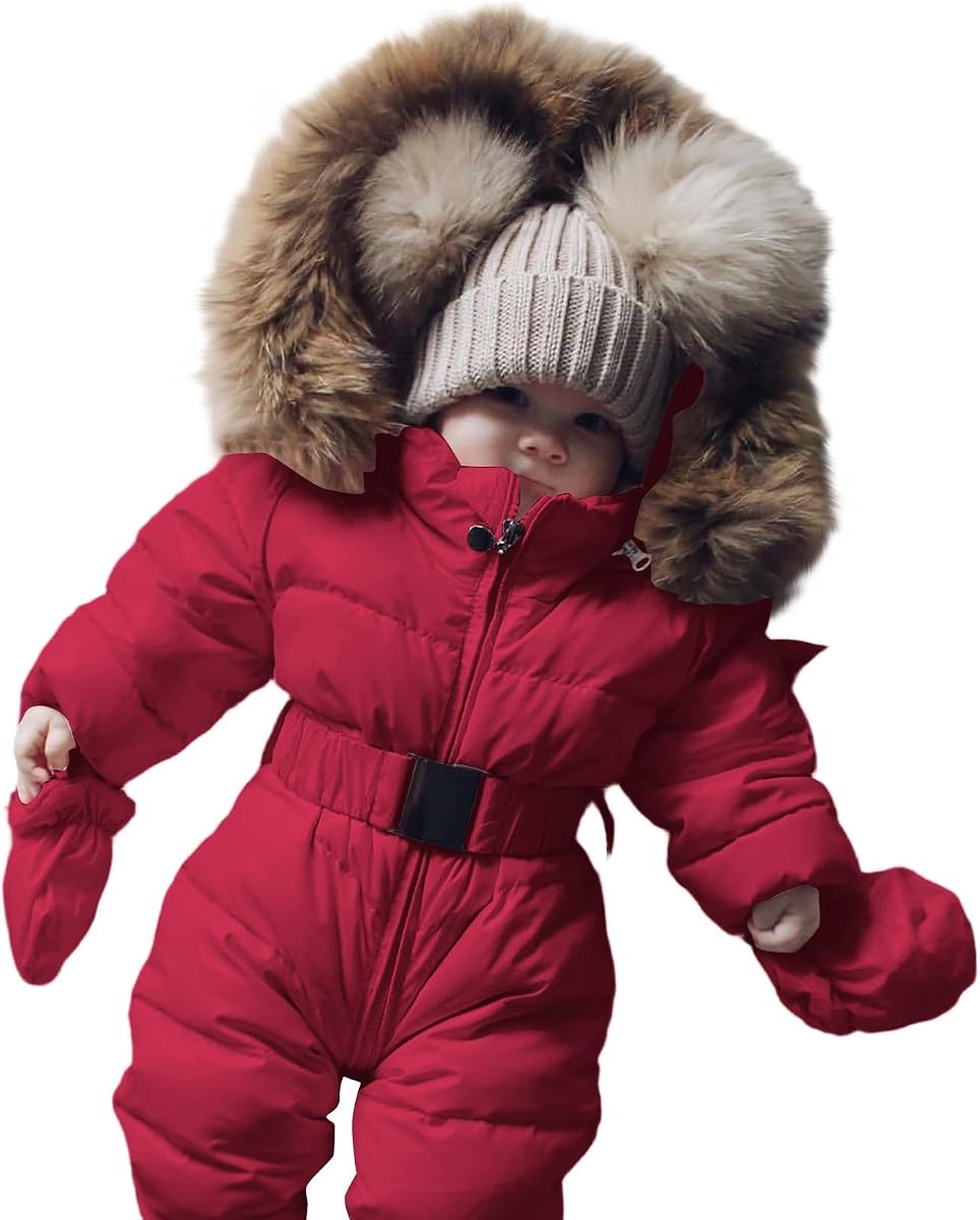 Girls' Down Jacket Collar Hooded Thickened Warm Solid Zipper Sports Jumpsuits Soft Comfy Tight Waist One Fit Climbing Suit