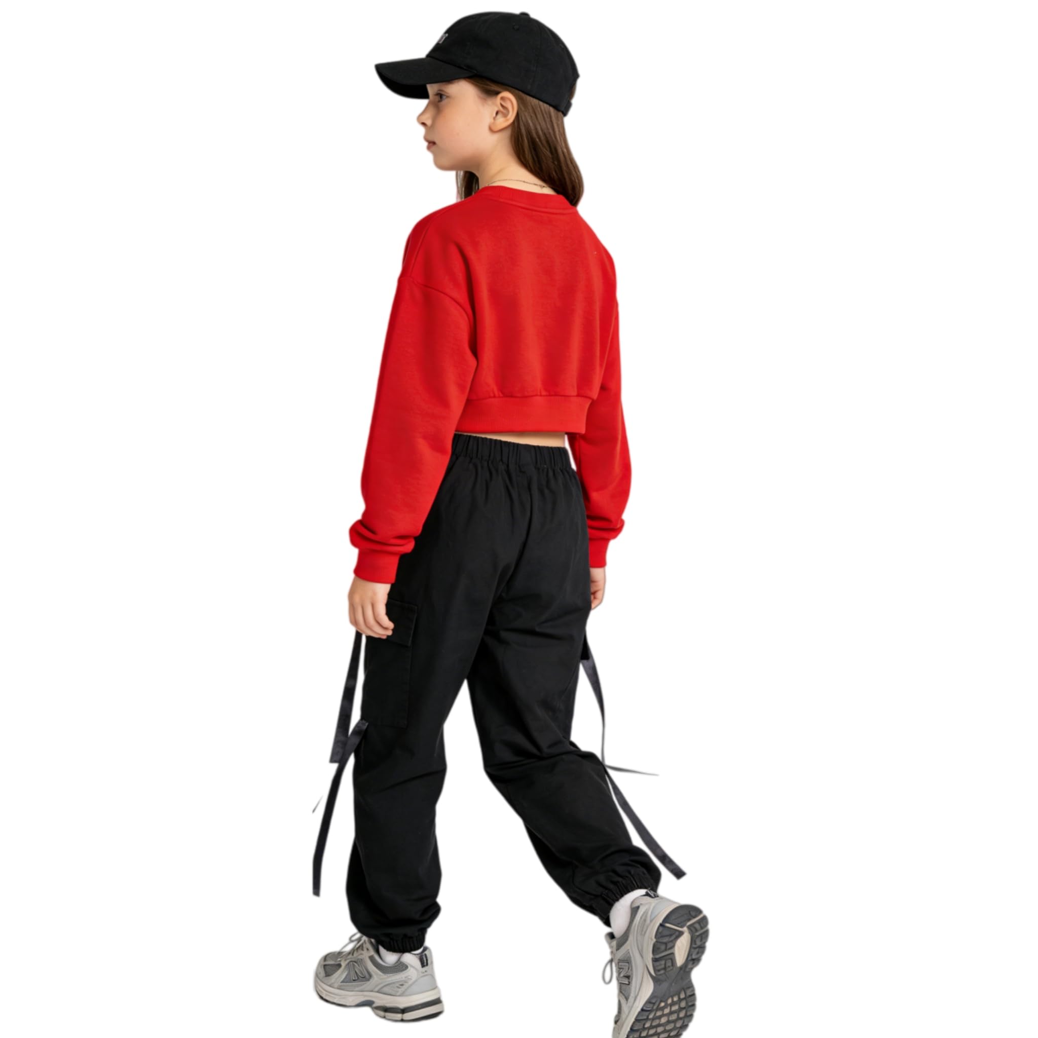 Rolanko Mädchen Hip Hop Hose Kinder Cargohose Elastische Jogginghose für Streetwear Tanz