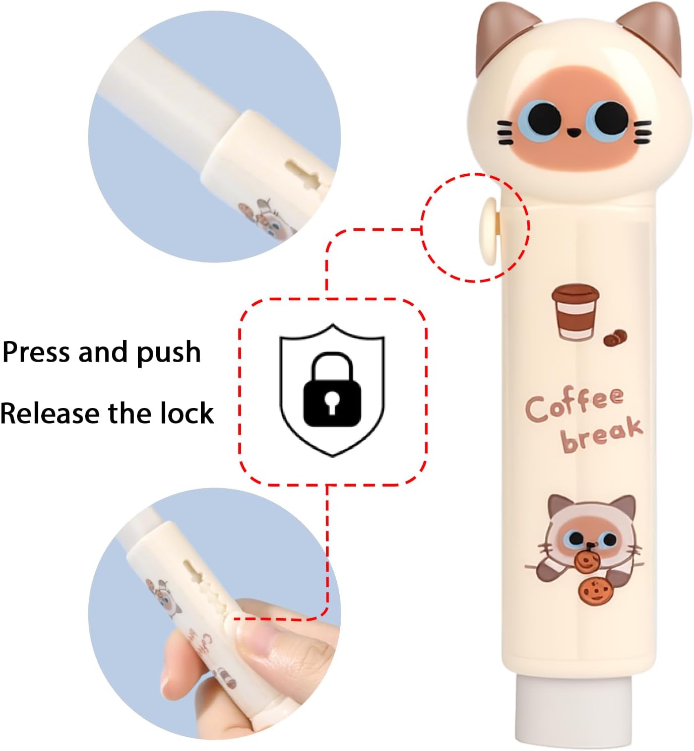 Retractable Pencil Eraser, Cute Erasers,Cat Eraser,Suitable for School Home Office Supplies, 4Pcs (Eraser-cat) - Image 7