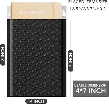 GSSUSA Bubble Mailers Black 4x8Inch 200PC + Black 10.5x16Inch 40PC, Usable Size 4x7 & 10.5x15 Bubble Envelopes for Small Business, Padded Envelope, Shipping Mailers, Packaging Bags, Mailing Envelope