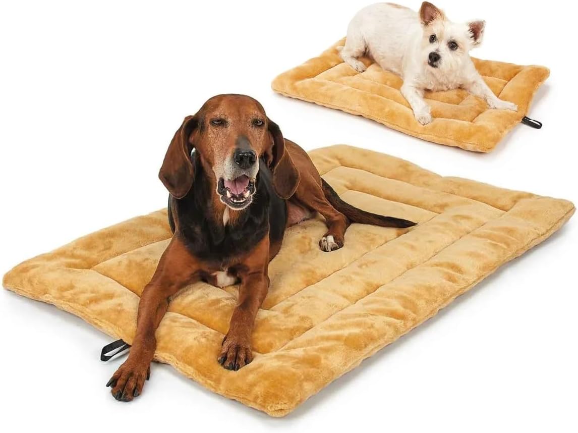 MPP Golden Tan Sand Dog Crate Mat Bed Comfortable Durable Soft Double Sided Plush (Medium/Large - 26"" x 17"")
