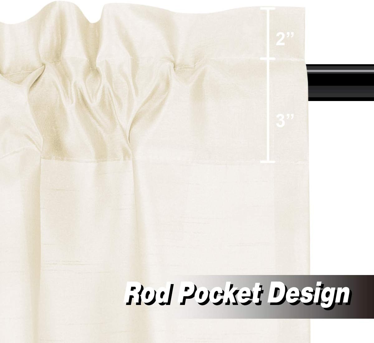 Valea Home Faux Silk Solid Rod Pocket Tier Curtains for Small Window Light Filtering Short Curtains Drape for Living Room, 2 Panels, 36 X 45 Inch per Panel, Ivory