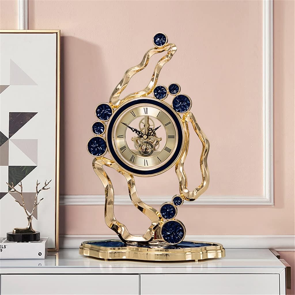 FMURY Mechanical Gear Desk Clock Enamel Table Clock European Living Room Desktop Ornaments Home Decoration Clock Decoration(D)