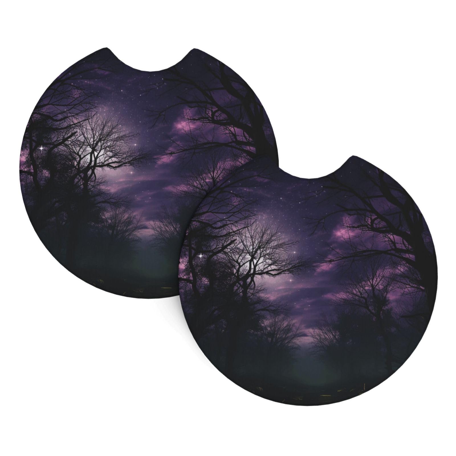 2 Pack Car Coaster for Cup Holders Night Forest Car Cup Coaster 2.7" Neoprene Non-Slip Automotive Cup Mat Universal Auto Car Interior Accessories for Women Men Cup Pad
