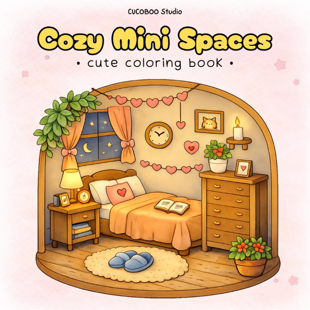 Cozy Mini Spaces: Cute Coloring Book for Adults and Teens Featuring Cozy Mini Spaces for Relaxation and Stress Relief (Cozy Coloring Book Series)