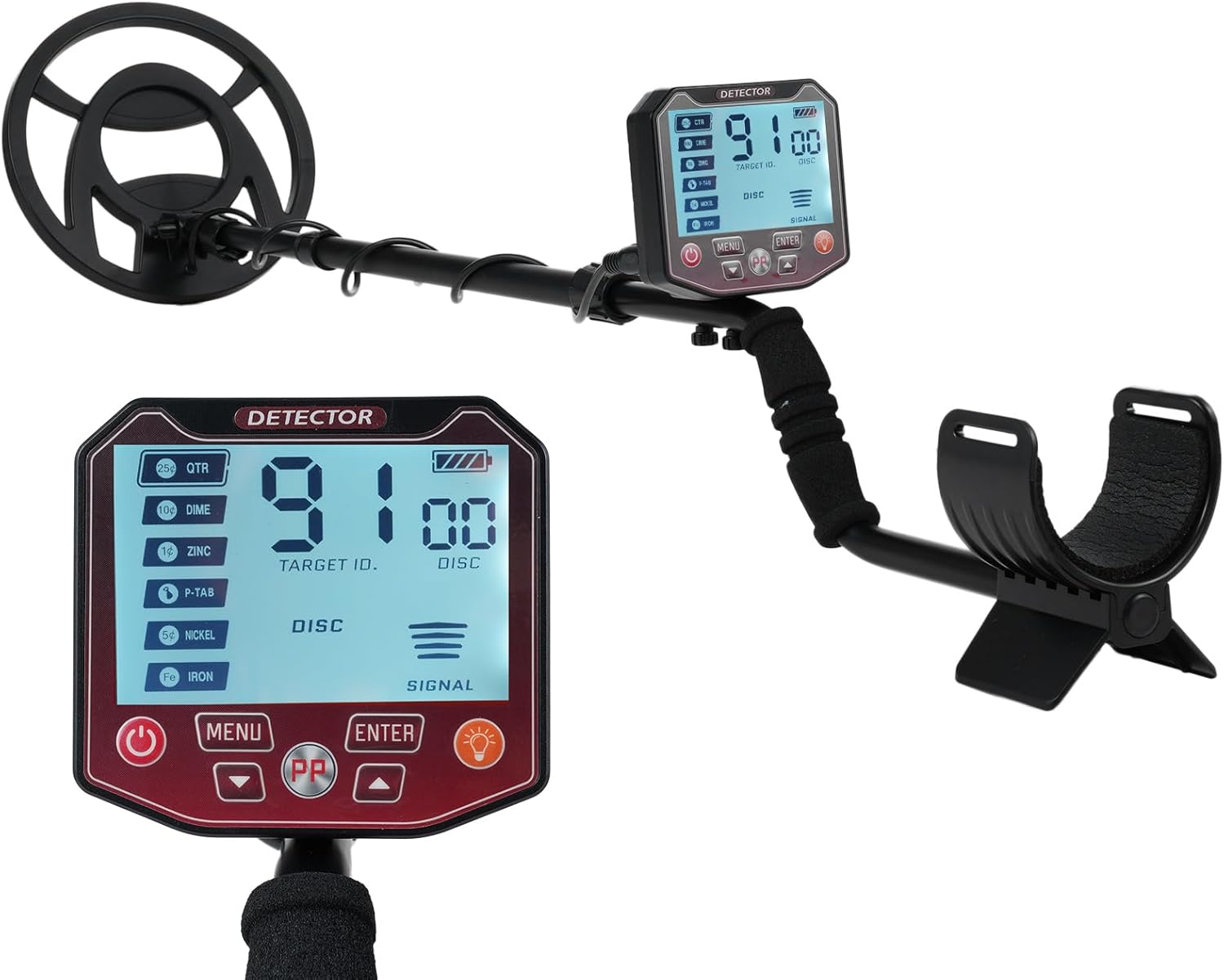 Irfora GT972 Metal Detector assembled and disassembled view, showing adjustable height.