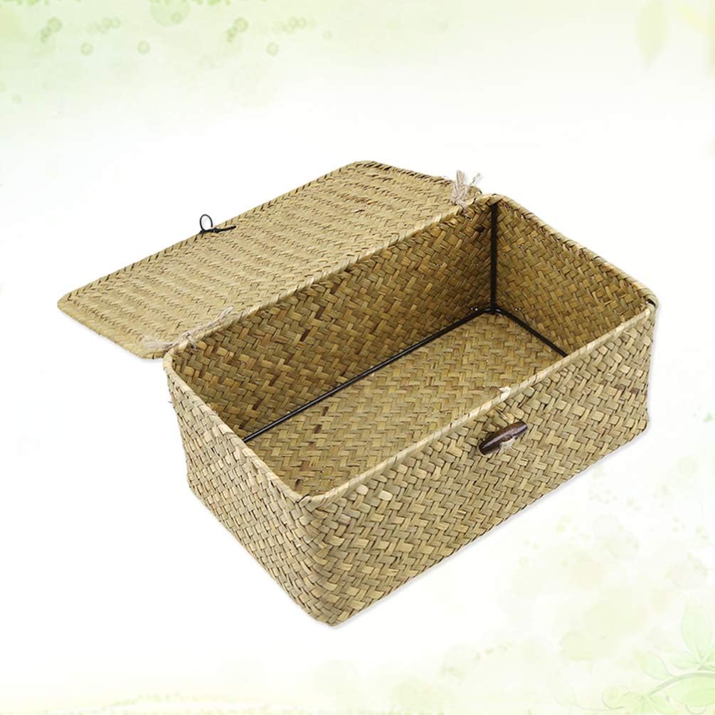 Milisten Seagrass Storage Baskets with Lids Rectangular Rattan Bins ...