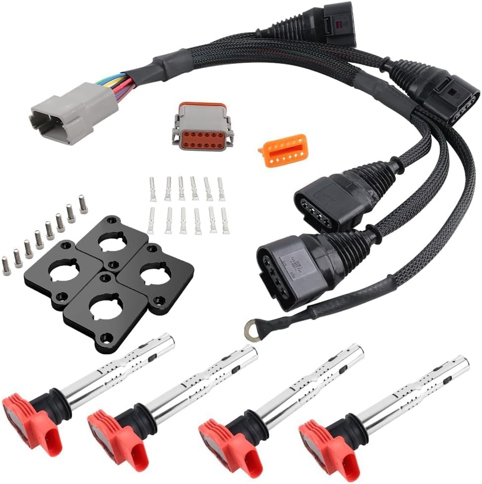 1.8T To 2.0T FSI R8 Ignition Coil Conversion Harness Kit Spark Plugs and Coil Packs Kit Compatible with 1997-2001 Audi A4 B5 1.8T, 1999-2004.5 VW Golf Turbo Passat B5 Jetta 1.8L Turbo