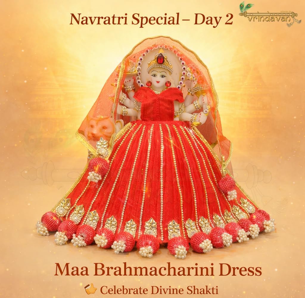 MATA Rani Poshak for 10 Inch Idol | Maa Brahmacharini Day 2 Navratri Dress | Red Lehenga Choli Dupatta Set | Lehenga Length 7.5 Inch, Choli 3.5 Inch | Traditional MATA Rani Dress