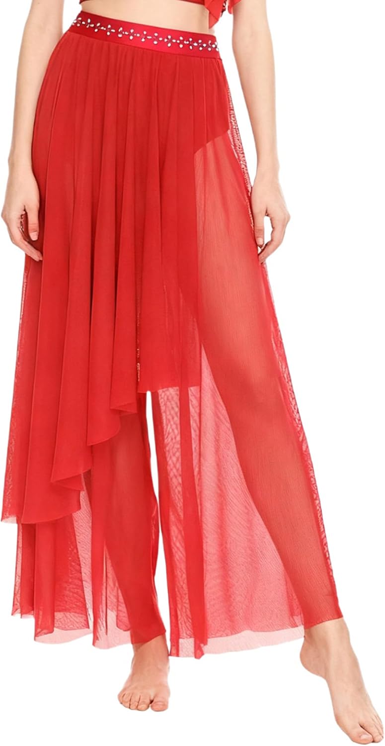Shinsto Women's Classical Dance Trousers Loose Straight Thin Mesh Dance Practice Wide Leg Pants