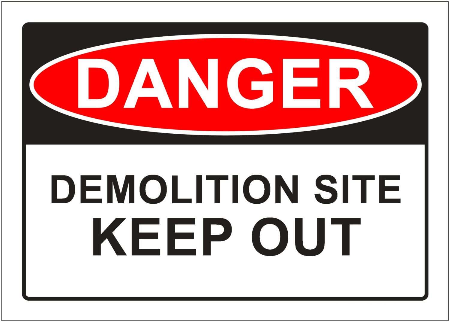 Demolition Site Keep Out Danger Sign, 12x8 Inch Metal Tin Sign, Site Warning for Building Demolition and Dismantling Areas