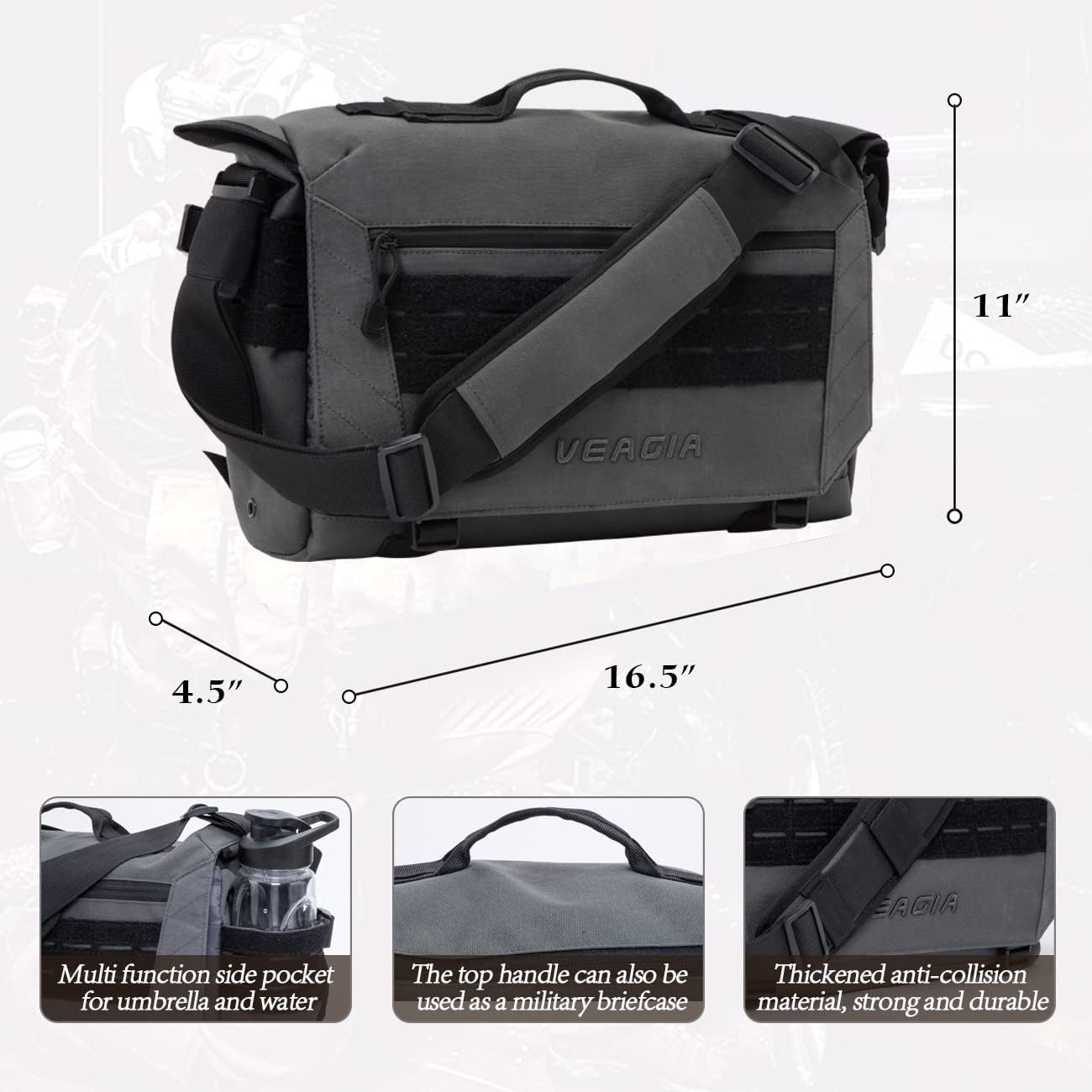 Messenger bag Laptop bag Briefcase Molle system Tactical style Detachable shoulder strap Shoulder Bags - Image 6
