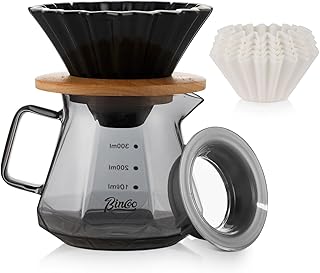 Bincoo 400 ml Kaffeebereiter-Set mit Filterpapier, Keramik-Kaffeetropfer mit Holzständer-Set für 1–2 Tassen, professionelles Brauwerkzeug zum Übergießen und Abtropfen für Home Office (schwarz)