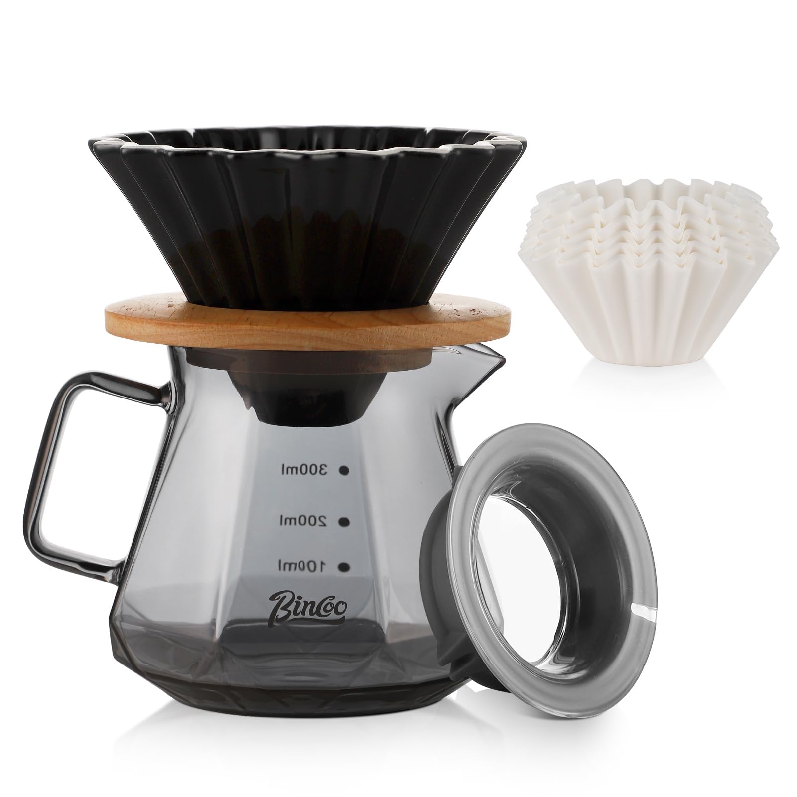 Bincoo Pour Over Kaffeefilter Aus Keramik – Größe 01, Für 1–2 Tassen, Mit Spiralrippen, Weiß