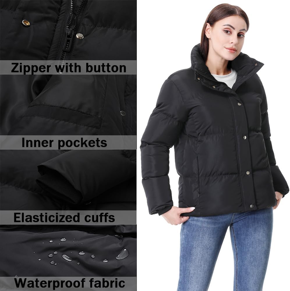 GIMECEN Women's Winter Coat Full-Zip Down Jacket Waterproof Puffer Coat Warm Parkas Long Sleeve Outerwear - Image 5