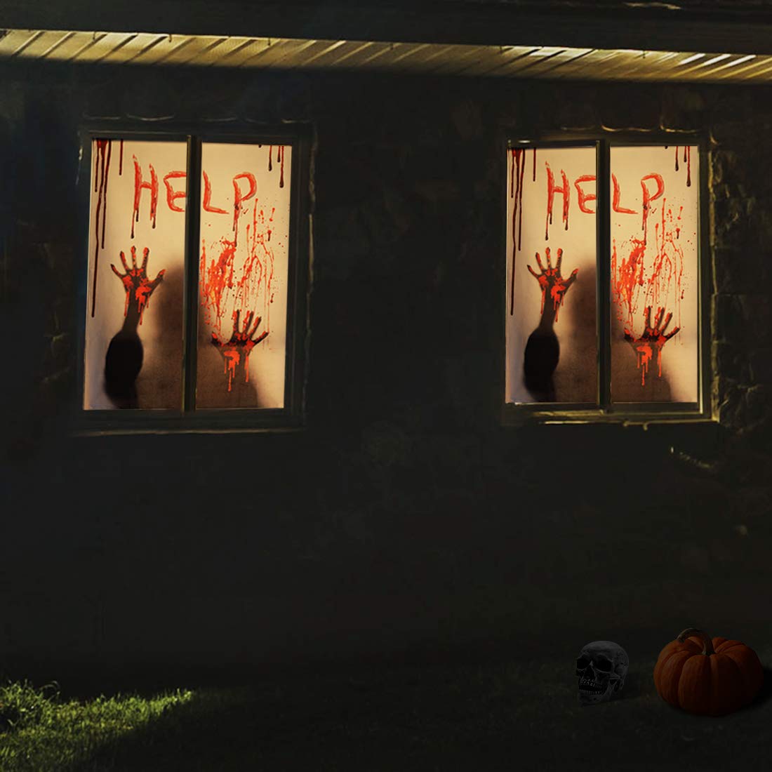 ALUCKY Halloween Window Cover, Decorations Indoor Party Bloody Curtain, Door Cover, Scary 