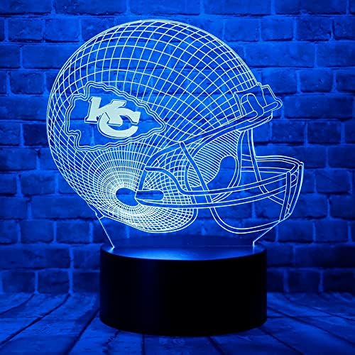 Cute Chiefs Football Helmet 3D Optical Illusion LED Room Decor Table Lamp with Remote 7 Colors Visual Sleep Night Light Birthday Xmas Gifts for Kids KC Men Women