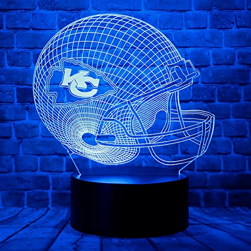 Cute Chiefs Football Helmet 3D Optical Illusion Led Room Decor Table Lamp With Remote 7 Colors Visual Sleep Night Light Birthday Xmas Gifts For Kids Kc Men Women #TOP1