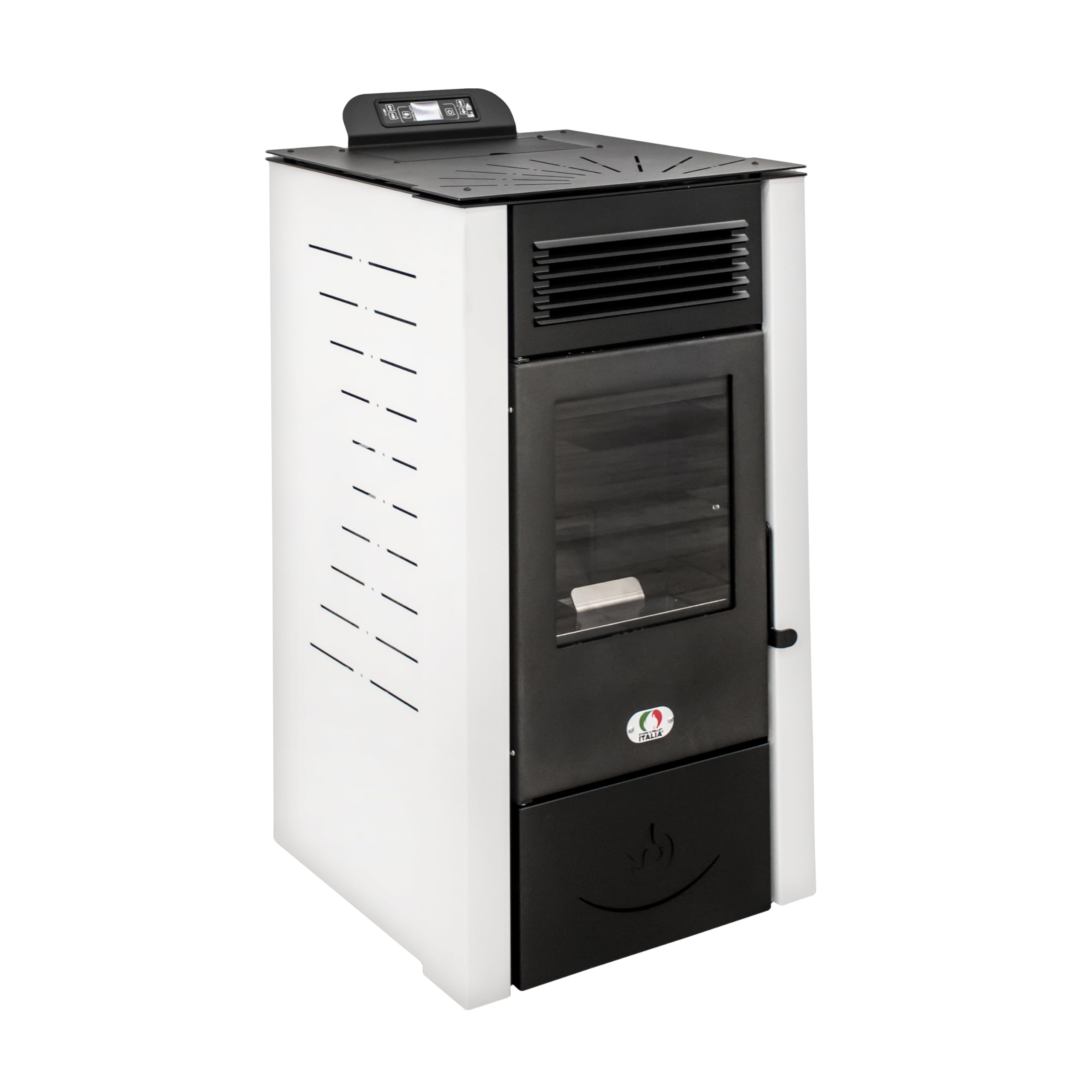 STUFE A PELLET ITALIA San Diego 14 Kw Canalizada WiFi – Estufa de aire ventilada eficiencia 92% calentador de 130 m² Autonomía 20 H programable 5 velocidades y potencias, garantía de 24 meses, color