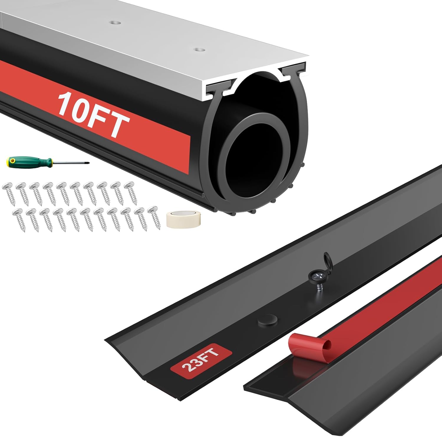 Jobon 10FT & 23FT Garage Door Seal Kit - Bottom, Top and Sides Weather Stripping Replacement to Block Rodents Drafts Rain Dust | Easy DIY Installation for Home & Commercial