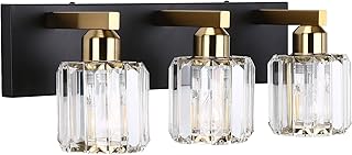 ENCOFT Lampada da Specchio per Bagno 43cm, Lampada da Bagno a 3 Luci in Metallo e Cristallo Moderno, Applique Illuminazione da Parete E27 per Toeletta Camera da Letto, Nero e Oro