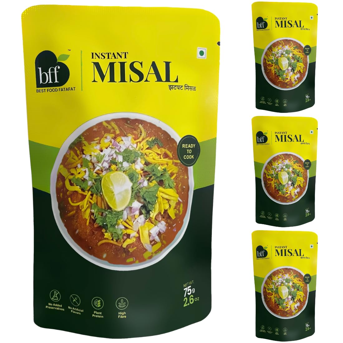 Yellow Misal – Pack of 4 (75g Each) | Spicy & Flavorful | Just Add Water | Traditional Indian Taste | No Added Preservatives | Convenient for Home, Office, or Travel-image-7