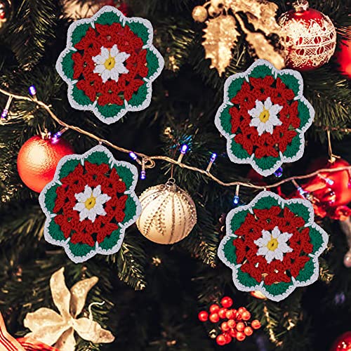 Qxzvzem 4 Pieces 4.3 Inch Christmas Doily Crochet For Crafts, Handmade Small Doilies Cloth Lace Placemats, Cotton Round Coasters #TOP5