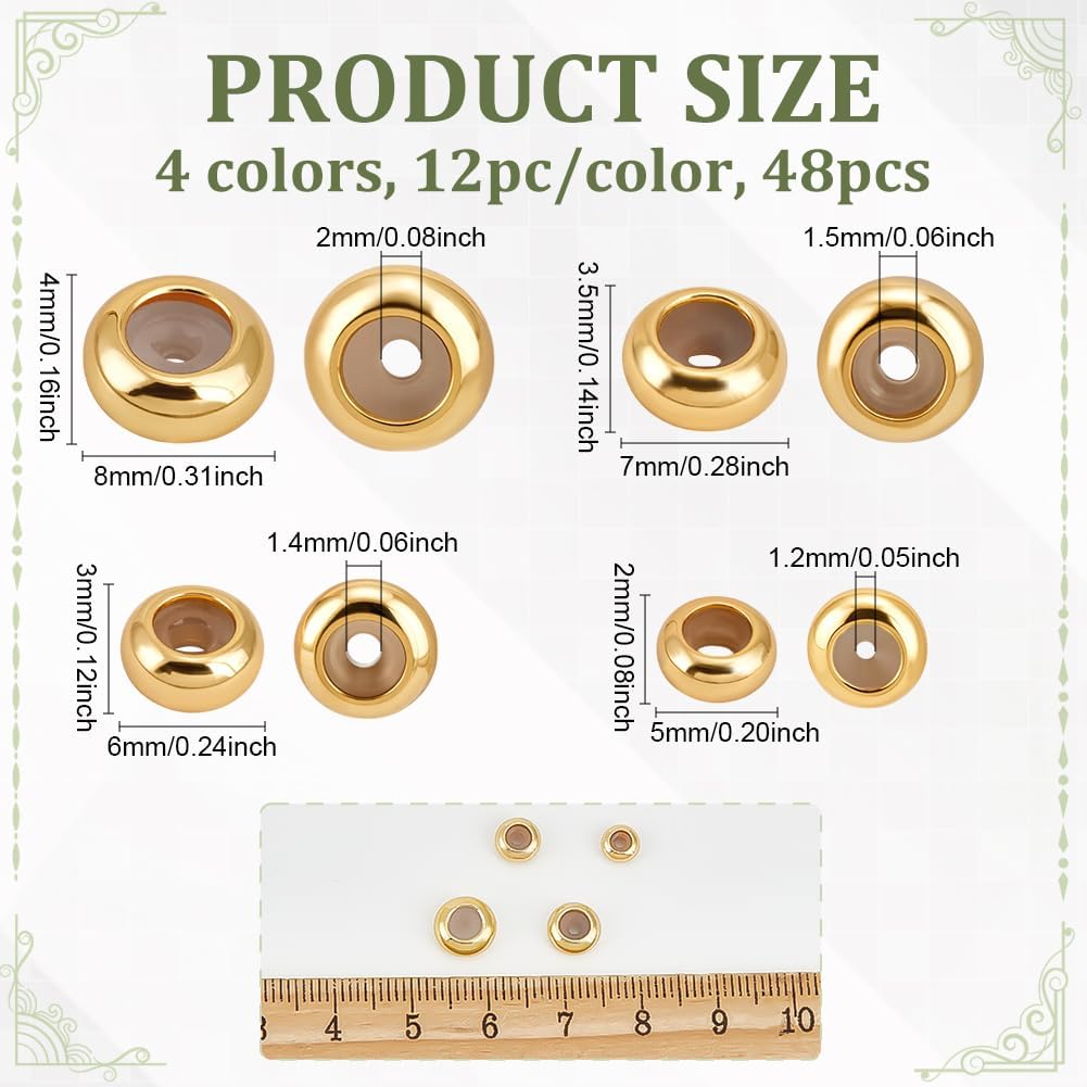 PH PandaHall 48pcs 18K Gold Plated Stopper Beads 4 Sizes Silicone Slider Beads Positioning Spacer Bead Adjustable Brass Bead with Rubber Insert for Summer Bracelets Necklace Jewelry Making, 5/6/7/8mm - Image 2