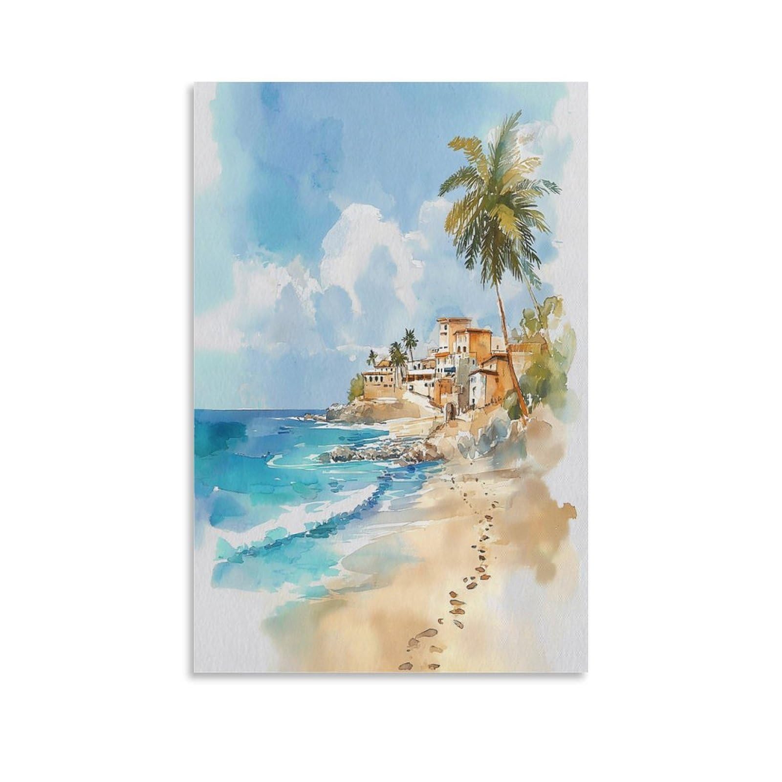 XWYMXZ Playa Del Coastal Mexico 20x30inch(50x75cm) Vintage Travel Poster Watercolor Canvas Art