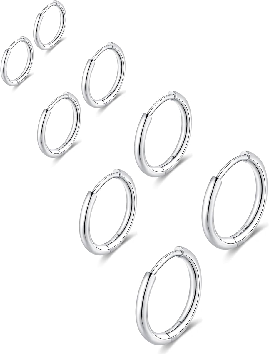 316L Surgical Stainless Steel Huggie Hoop Earrings 6mm 8mm 10mm 11mm 12mm 14mm Hypoallergenic Earrings Hoop Cartilage Helix Lobes Hinged Sleeper Earrings For Men Women