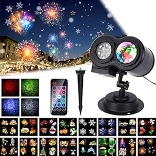 ALED LIGHT 2022 Christmas Holloween Projector LED Lights, 20 Slides LED Projector Lamp Double Projection Light Waterproof Outdoor Water Wave Projector Light with Remote Control for Party Birthday