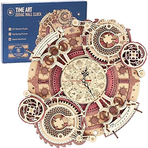 RoWood 3D Wooden Puzzle Zodiac Wall Clock | Wooden Model Building Craft Kit for Adults and Teens to Build Cover