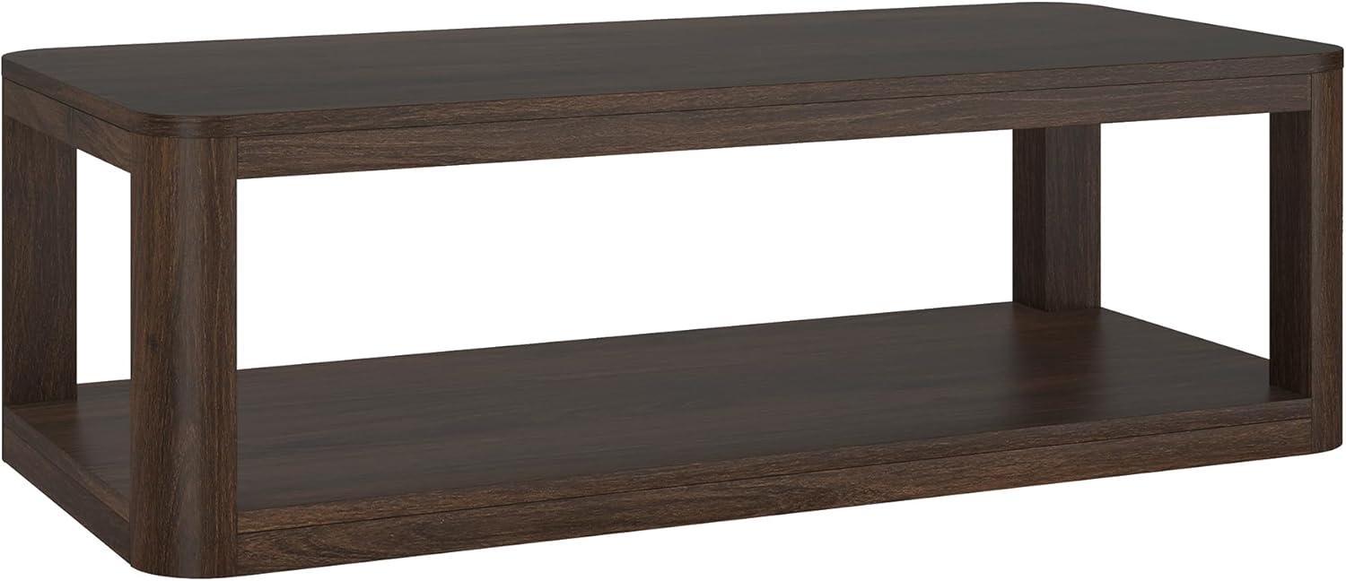 Henn&Hart 47" Rectangular Low-Profile Coffee Table with Open Storage Shelf for Living Room, Family Room, or Office, Rich Brown