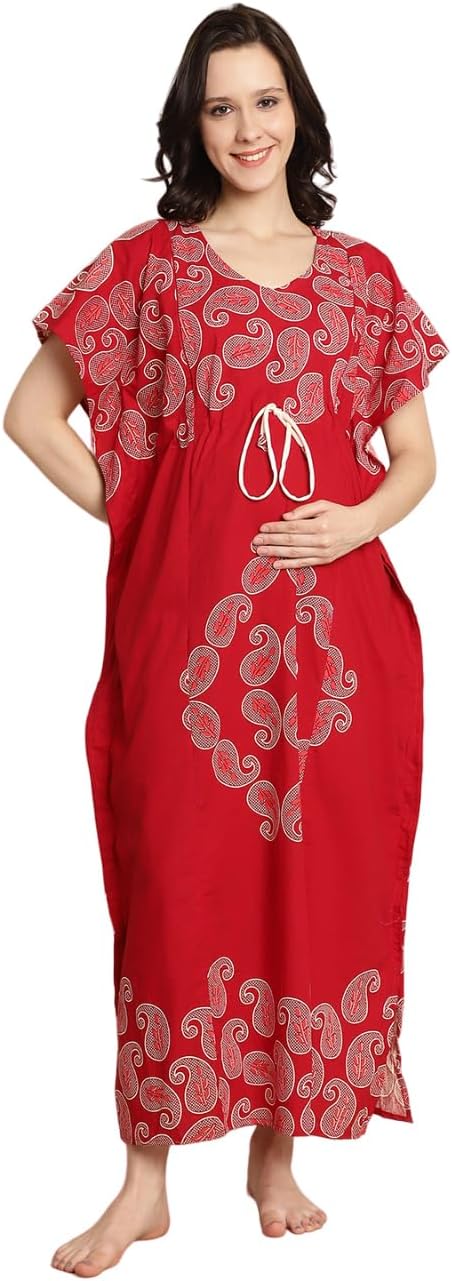 Secret WishRed Cotton Maternity-Feeding Kaftan
