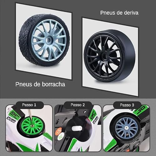 Carro RC Drift 1/24 2,4 GHz 4WD Controle Remoto Esportivo Corrida, Baterias e Pneus Drift (T E86 Ver